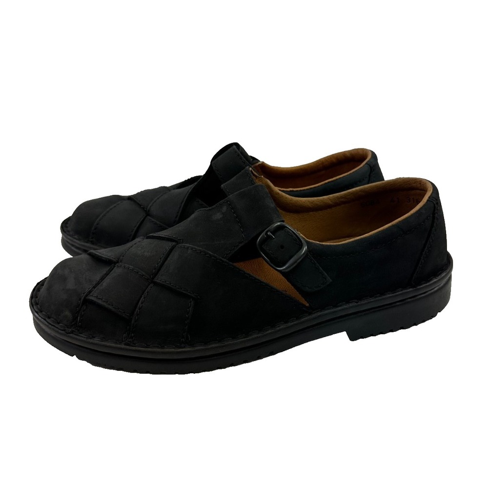 Josef Seibel Fisherman T-Strap Flats Black Nubuck Leather Comfort Women 41 10